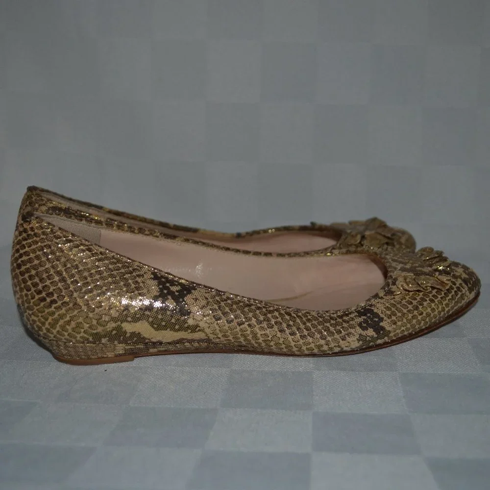 Sz 6 Loeffler Randall Gold Snakeskin Effect Ballet Flats Shoes
